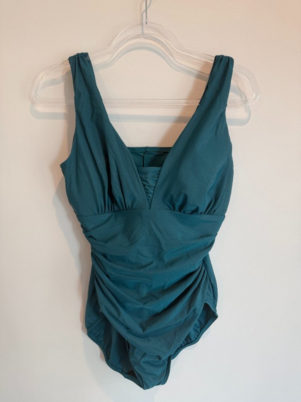 Lands' End Grecian One-Piece Swimsuit Teal Green Size 14 EUC